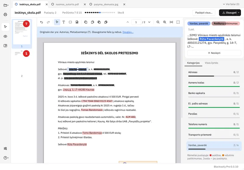 Pažanga pagal kategoriją