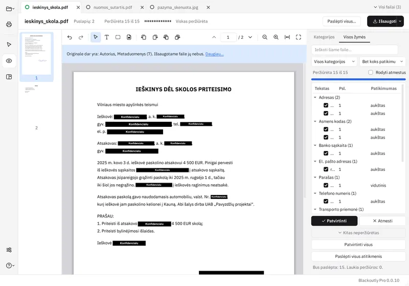 Rezultatas prieš išsaugant