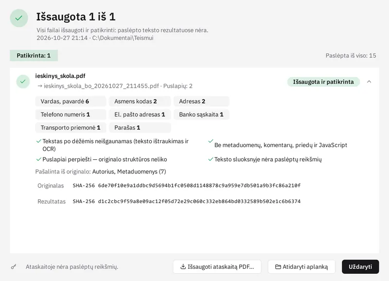 Patikrintas išsaugojimas