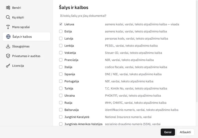 15 šalių dokumentai